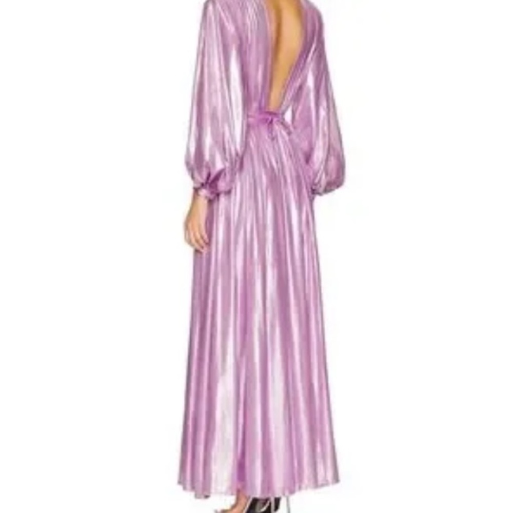 BRONX and BANCO Lavender Metallic Shimmer Long Sleeve Maxi Dress Gown Slit 2 - Picture 3 of 11